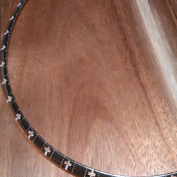 Omega Cross Pattern Collar Ion Plated Rose Gold Over Stainless Steel Necklace - Picture 4 of 10
